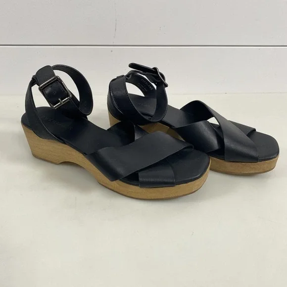 Everlane Shoes Womens Size 7 Sandals Clogs Platform Wooden Heel Buckle‎ Leather - Picture 6 of 15